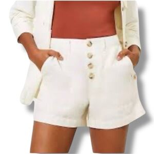Ann Taylor LOFT Size 4 Cream Button Front Linen Shorts Pockets